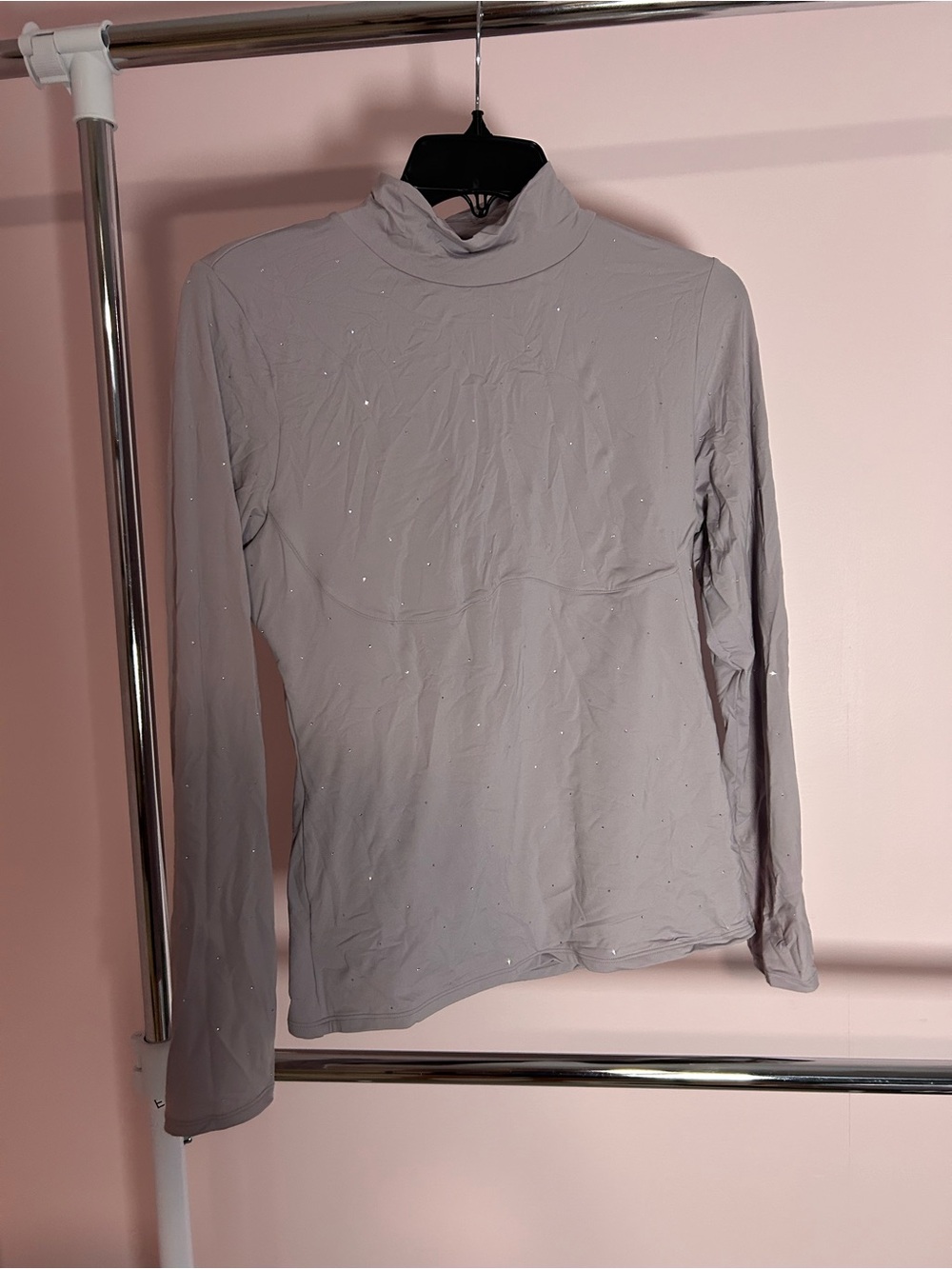 PINK Victoria's Secret Light Gray Sparkle Mock Neck Long Sleeve Top